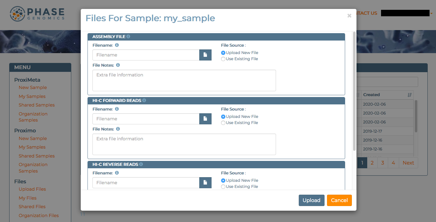 new proximeta sample dialog 2, for assembled contigs