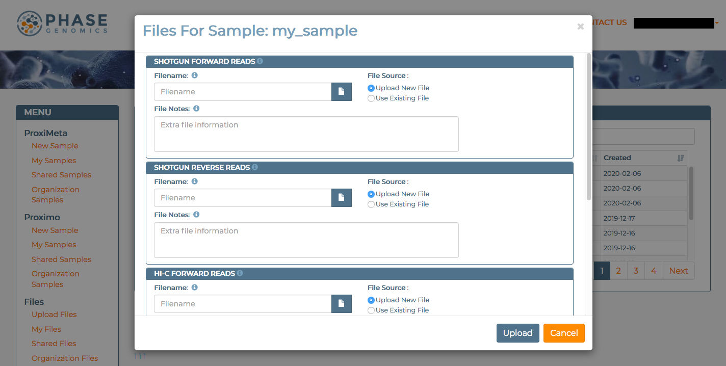 new proximeta sample dialog 2, for reads to assemble